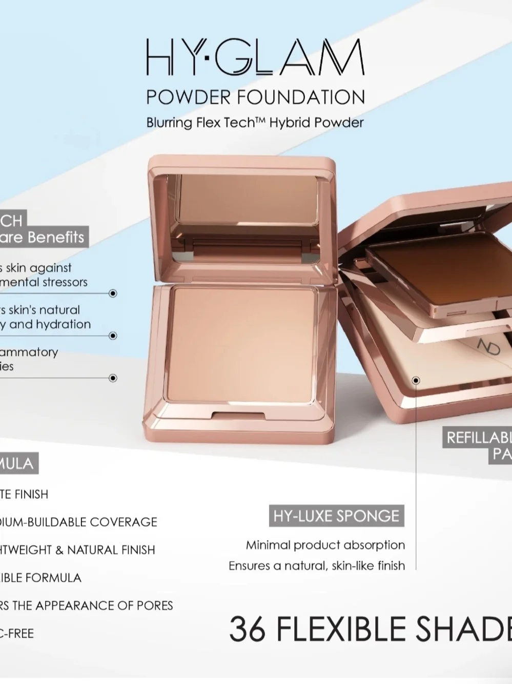 NATASHA DENONA Hy Glam Powder Foundation In RN3 Light Rosy Neutral NIB Retail$55